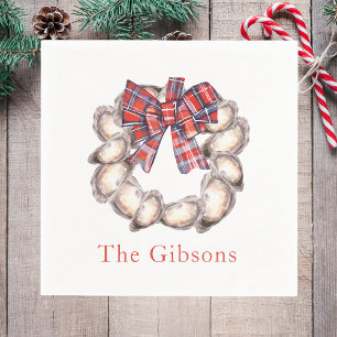 Oyster Wreath with Plaid Ribbon Personalised Napkin
