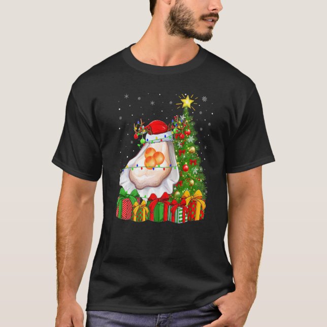 Oyster  Xmas Holiday Santa Oyster Christmas Tree T-Shirt (Front)