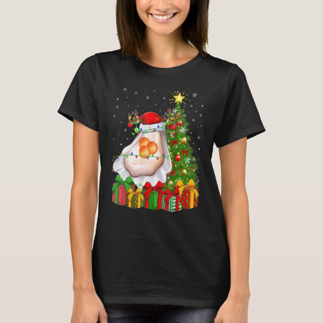 Oyster   Xmas Holiday Santa Oyster Christmas Tree T-Shirt (Front)