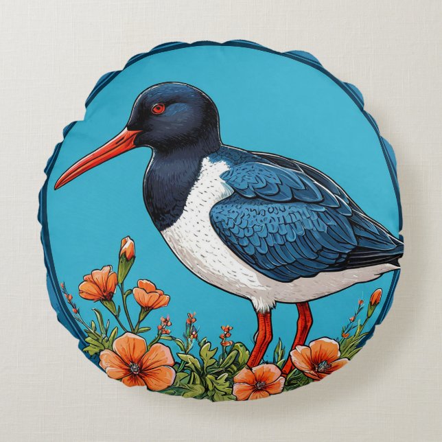 Oystercatcher Bird Round Cushion (Front)