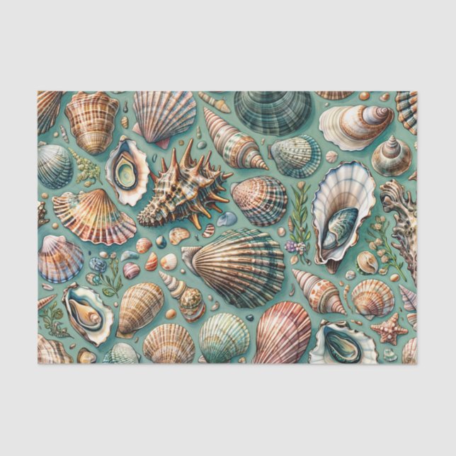Oysters and Clams Seashell Variety Tissue Paper (Front)