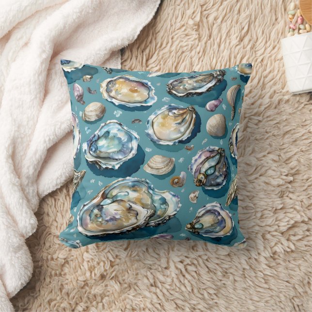 Oysters Clams Seashells Pattern Blue Cushion (Blanket)