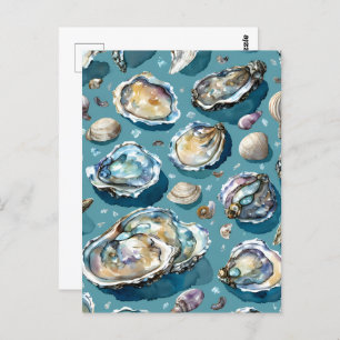 Oysters Clams Seashells Pattern Postcard