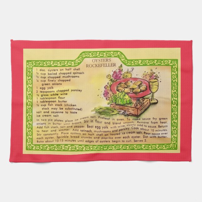 Oysters Rockefeller Recipe Tea Towel (Horizontal)