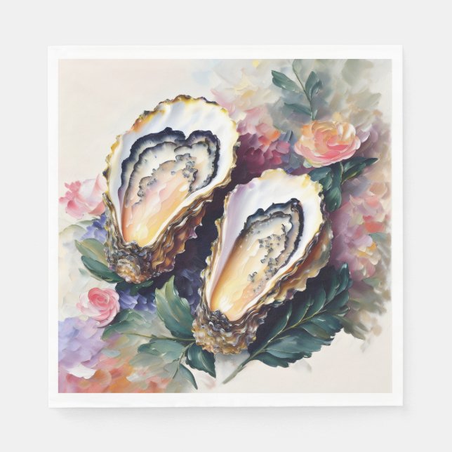 Oysters With Flowers Fine Art Napkin (Front)