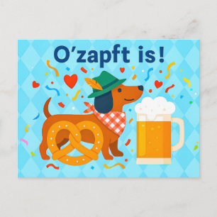 O'zapft Is! Dachshund with Pretzel and Beer Holiday Postcard