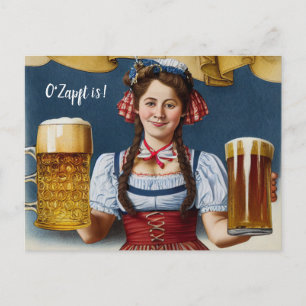 O'Zapft is! Frau im Dirndl mit Bier. München Wiesn Postcard