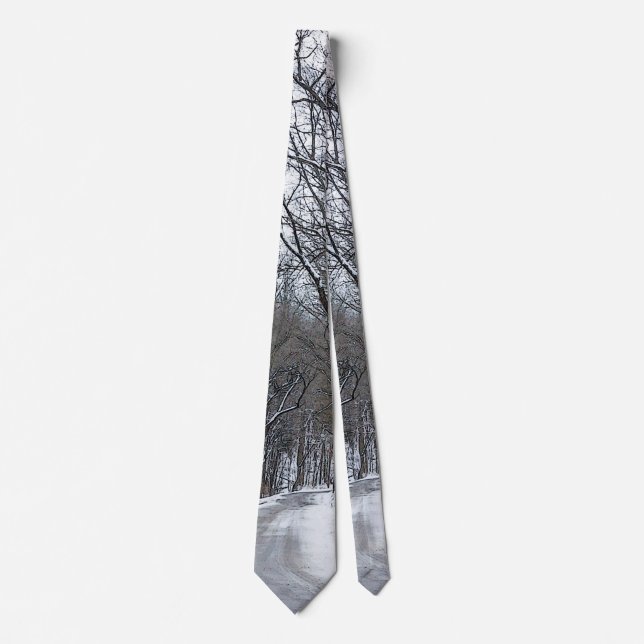 Ozark Snow Covered Road Painterly Neck Tie (Front)