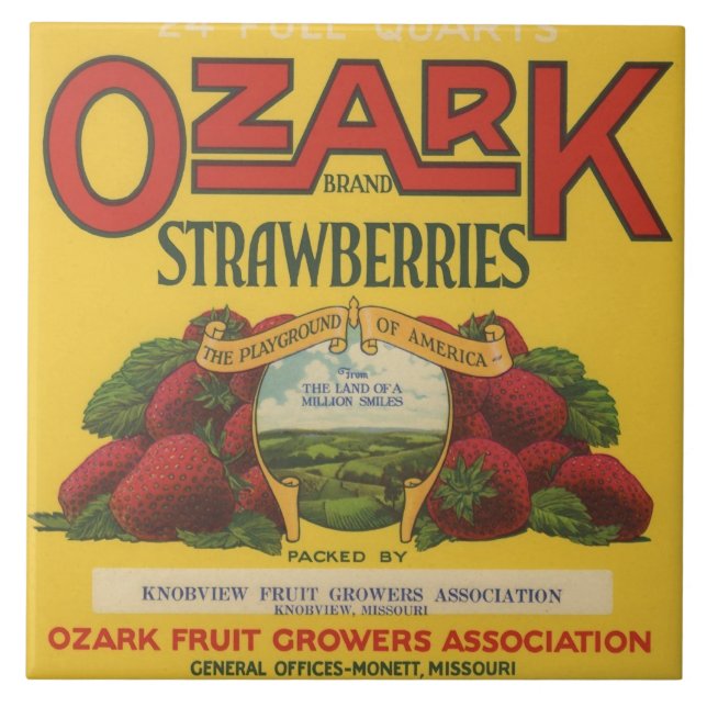 Ozark Strawberry Crate Label Ceramic Tile (Front)