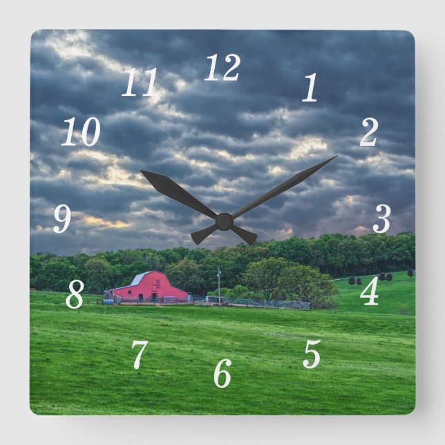 Ozarks Cloudy Farm Sunset Wall Clock (Front)