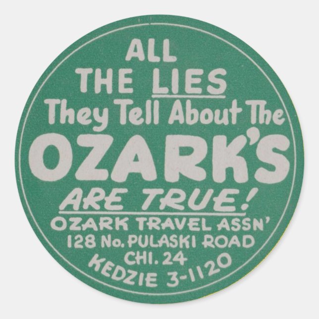 Ozarks Vintage Travel Luggage Label (Front)