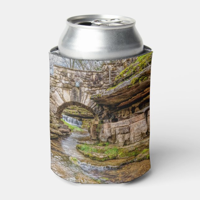 Ozarks Waterfall Under Bridge Can Cooler (Can Front)