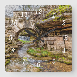 Ozarks Waterfall Under Bridge Wall Clock
