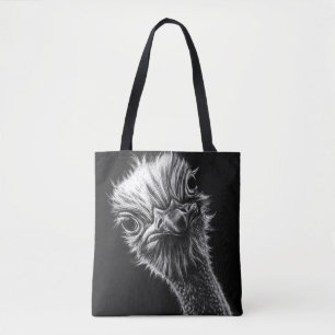 Ozzie Ostrich Black and White Tote Bag