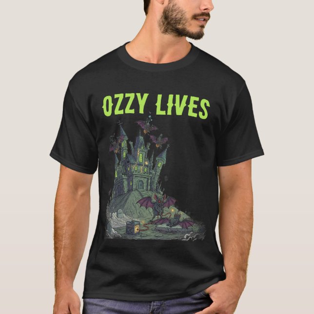 Ozzy Lives-Haunted House  T-Shirt (Front)