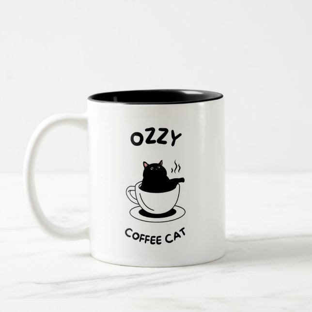 Ozzy the Black Cat Coffee Mug - Cosy Feline Vibes (Left)
