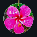 P0000104_lzn, bula, fiji ceramic ornament<br><div class="desc">Ornament with pink hibiscus and "Bula Fiji"</div>