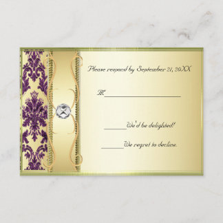 P1 Gold on Purple Damask RSVP Card