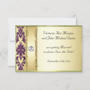 P1 Gold Purple Damask Save the Date Card