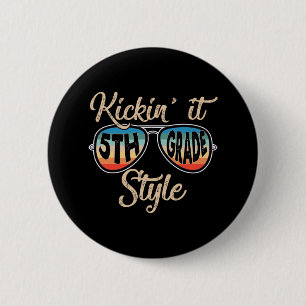 P41l Retro Kickin It 5th Grade Style Teacher Back 6 Cm Round Badge
