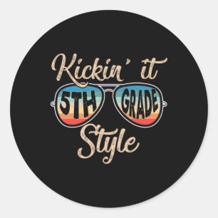 P41l Retro Kickin It 5th Grade Style Teacher Back Classic Round Sticker