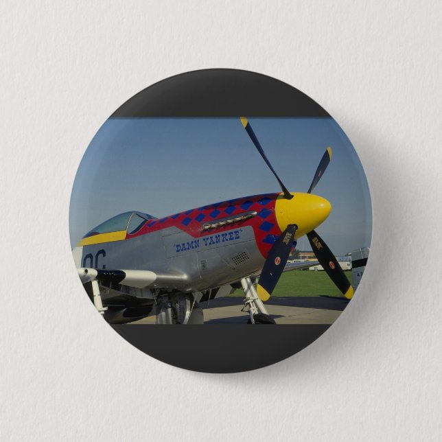P51 Mustang, nose cone/propeller showing nose art 6 Cm Round Badge (Front)
