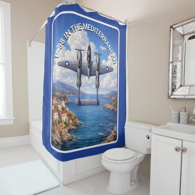 P-38 Lightning Over the Mediterranean Shower Curtain (In Situ)