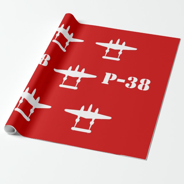 P-38 Lightning Red & White Wrapping Paper (Unrolled)