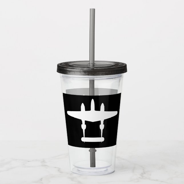 P-38 Lightning White Silhouette Acrylic Tumbler (Front)