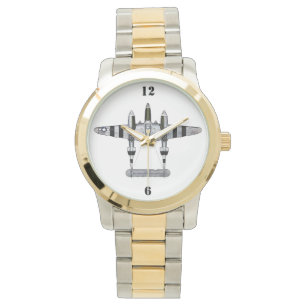 P-38 Lightning with D-Day Stripes Silver/Gold Watch
