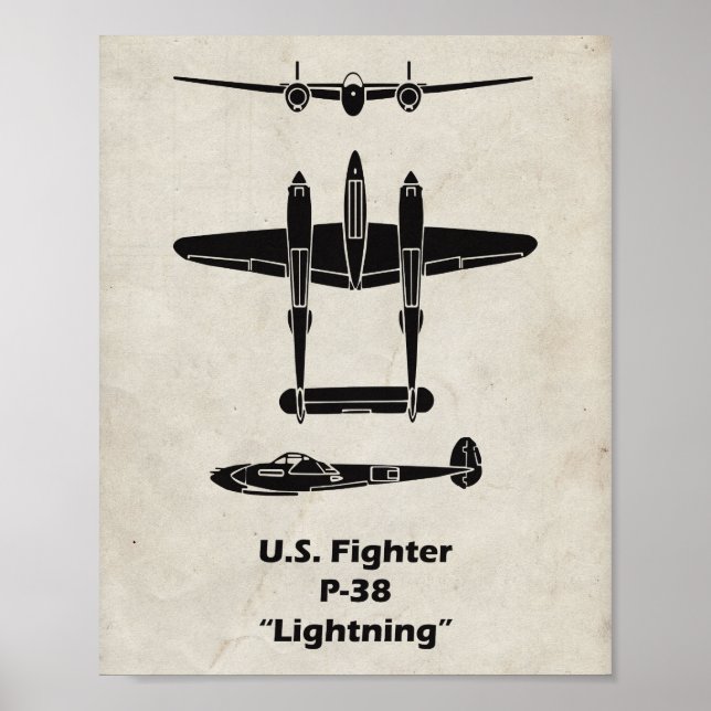 P-38 Lightning WWII Aeroplane Poster (Front)