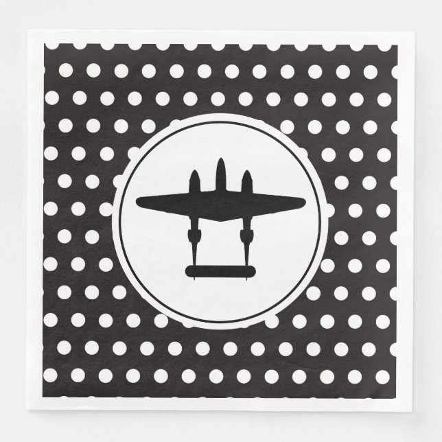 P-38 Silhouette in Circle  on Polka Dot Background Napkin (Front)