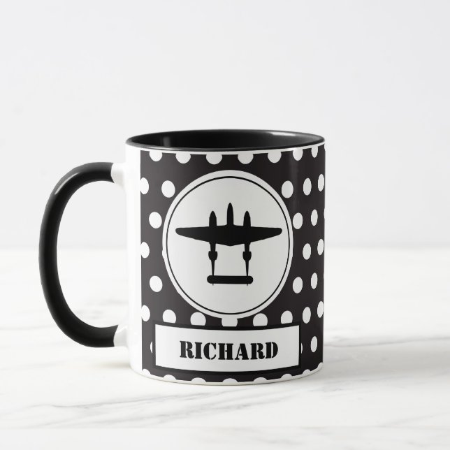 P-38 Silhouette in White Circle on Black Mug (Left)