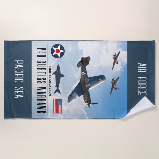 P-40 CURTISS WARHAWK FIGHTER SQUADRON BEACH TOWEL (Front)