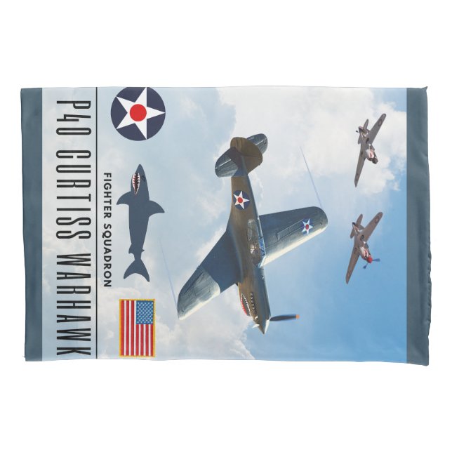 P-40 CURTISS WARHAWK FIGHTER SQUADRON PILLOWCASE (Front)