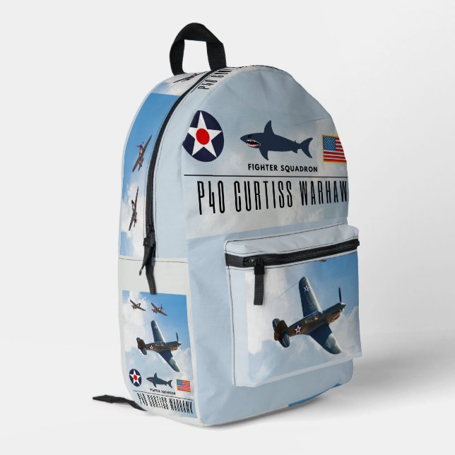 P-40 CURTISS WARHAWK FIGHTER SQUADRON PRINTED BACKPACK (Back Corner Left)