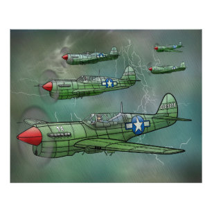 P-40 Warhawks Flying in a Storm Poster