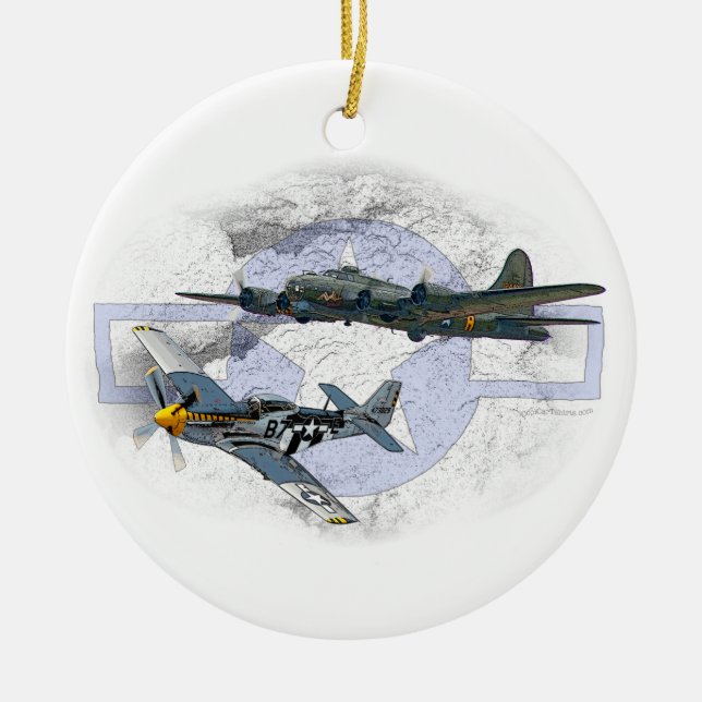 P-51 Mustang flying escort Ceramic Ornament (Front)