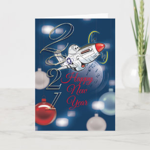 P-51 Mustang, Happy New Year card, editable text Holiday Card
