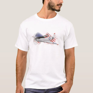 P-51 Mustang WWII Airplane with Flag T-Shirt