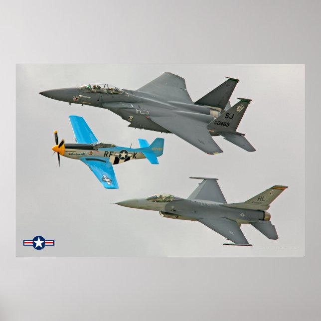 P-51D, F-16C and F-15E Poster (Front)
