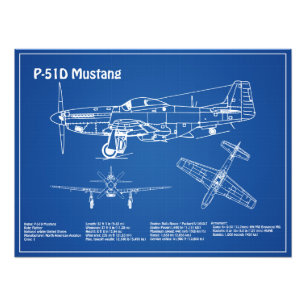 P-51D Mustang - Aeroplane Blueprint AD Photo Print