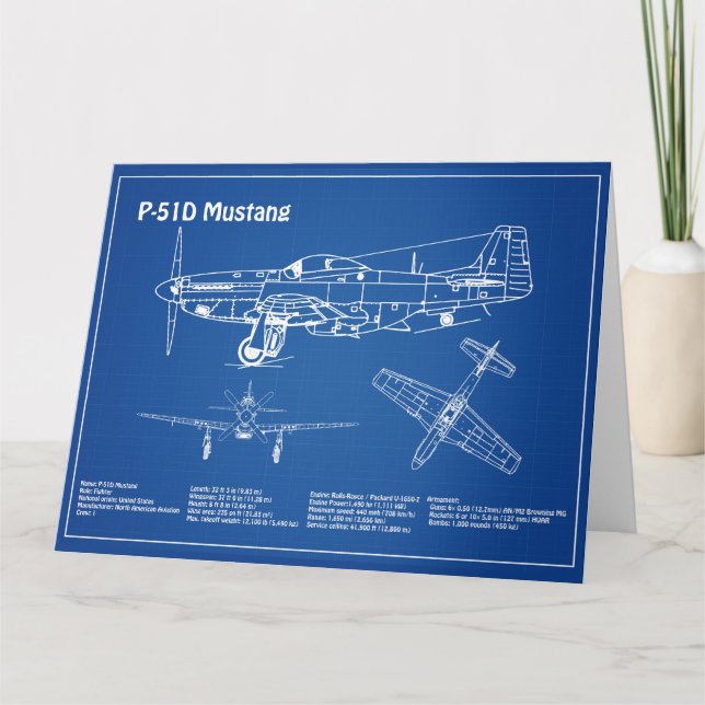 P-51D Mustang - Aeroplane Blueprint AD Thank You Card (Front)