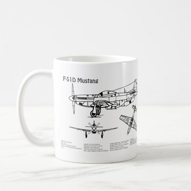 P-51D Mustang - Aeroplane Blueprint BD Coffee Mug (Left)