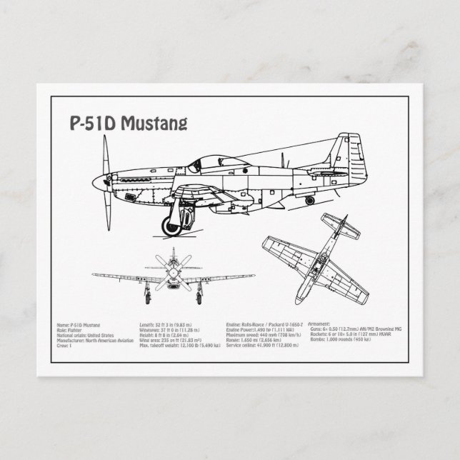 P-51D Mustang - Aeroplane Blueprint BD Postcard (Front)