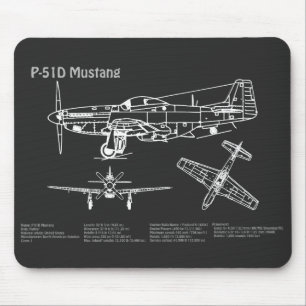P-51D Mustang - Aeroplane Blueprint PD Mouse Pad