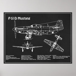 P-51D Mustang - Aeroplane Blueprint PD Poster