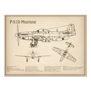 P-51D Mustang - Aeroplane Blueprint SD Photo Print