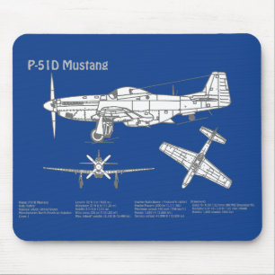P-51D Mustang - Airplane Blueprint ABD Mouse Pad