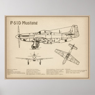 P-51D Mustang - Airplane Blueprint SD Poster